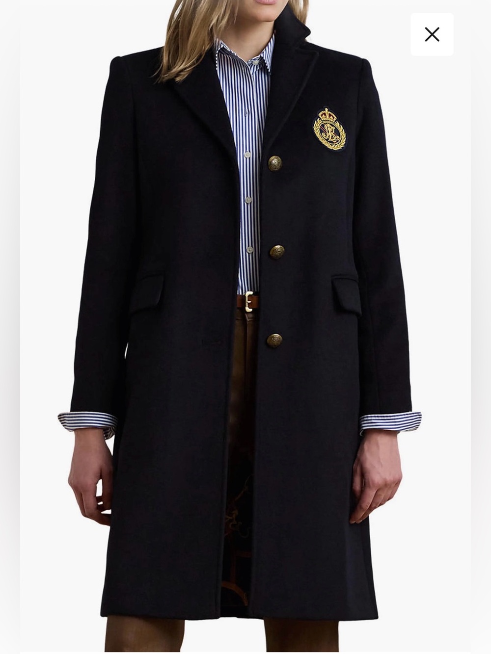 Lauren Ralph Lauren crest patch wool blend Reefer coat in navy